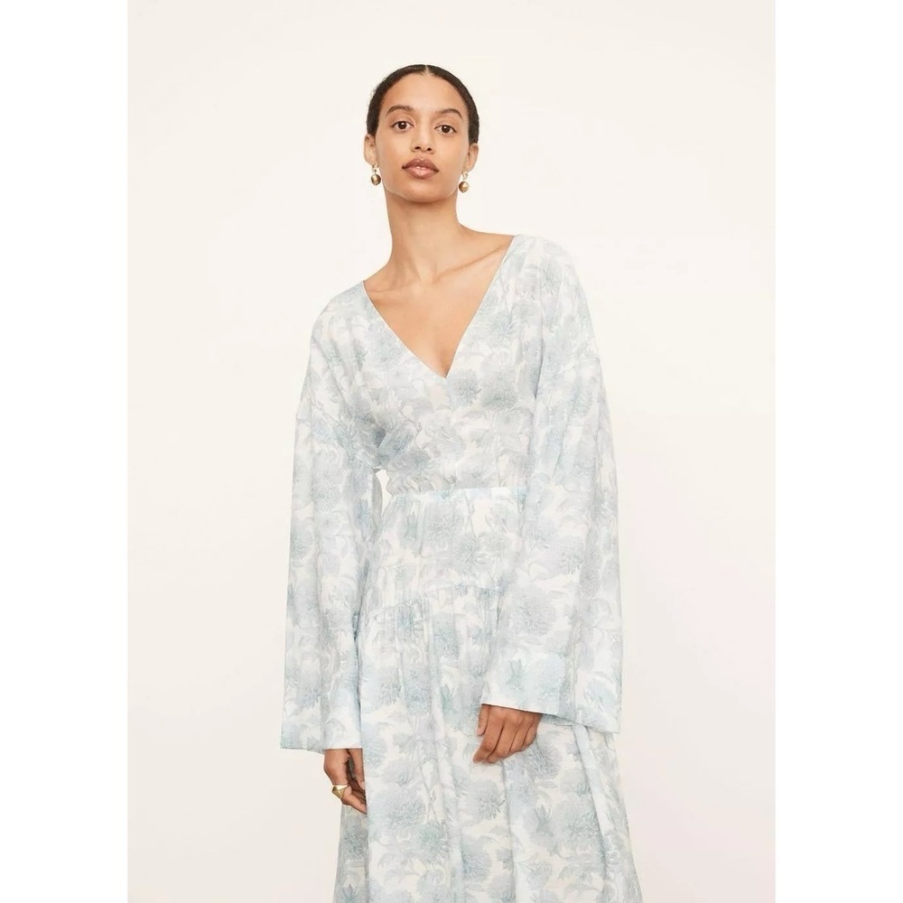 Vince | Dahlia Floral Print V-neck Dress Blue White Size Medium